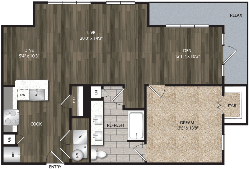 A8 floor plan, 1026 square feet, 1 bed, 1 bath