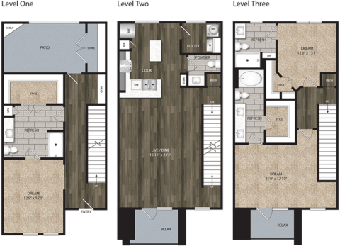 TH1 floor plan, 2138 square feet, 3 bed, 3.5 bath