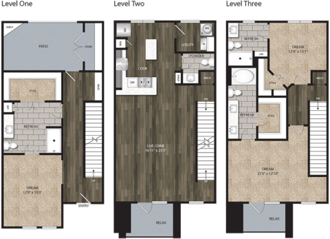 TH1 floor plan, 2138 square feet, 3 bed, 3.5 bath