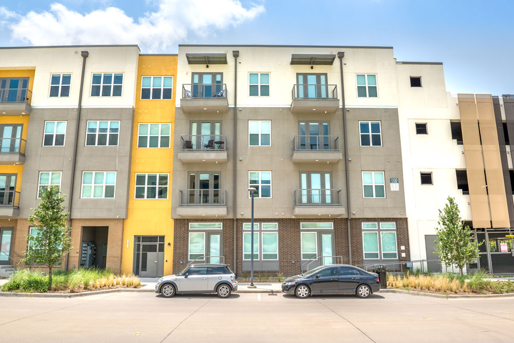 Apartment exterior with multiple colored outside
